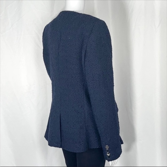 CalvinKlein Navy Long Sleeves Tweed-Like Buttons Blazer Jacket Sz12 Flap Pockets - Picture 7 of 16